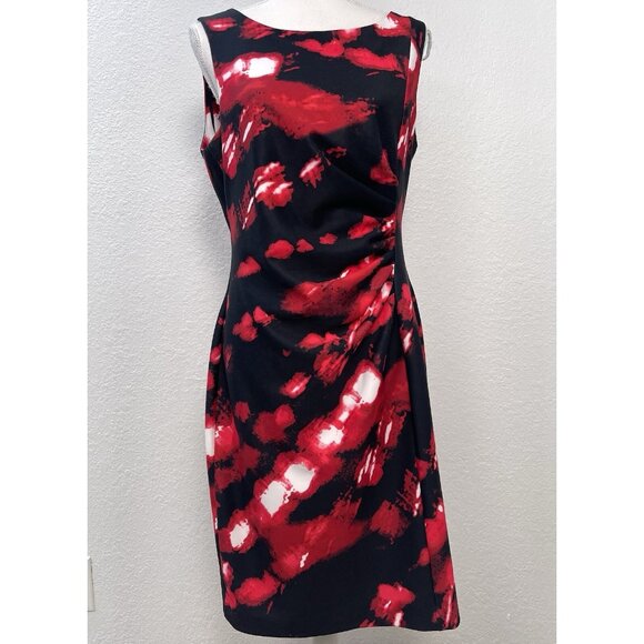 KARL LAGERFELD Womens SIZE 12 Black/Red Watercolor Knit Sleeveless DRESS EUC - Picture 1 of 8